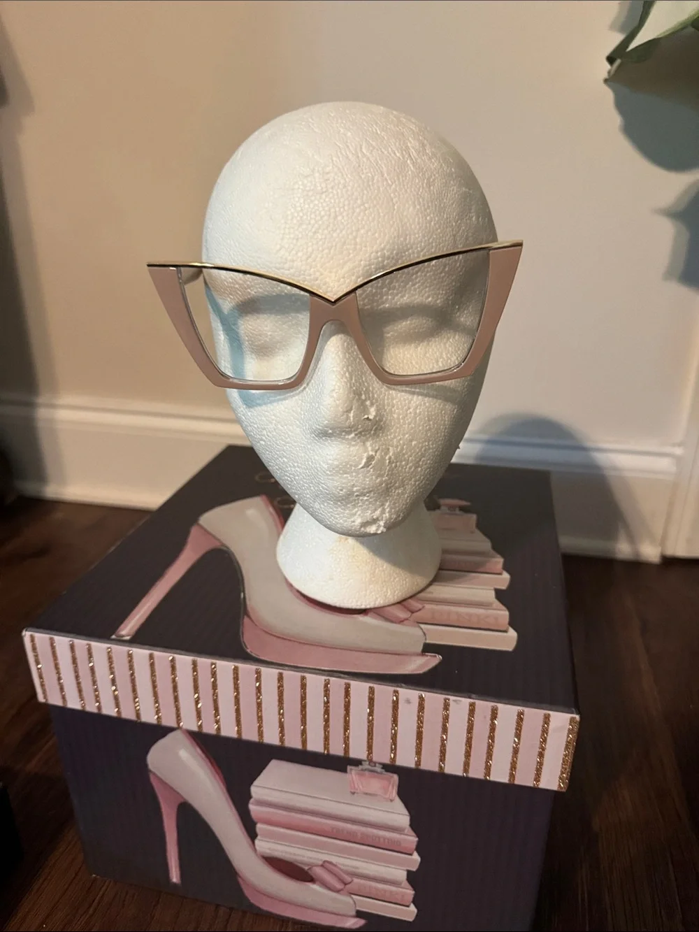 Modern Tan Cat-Eye Glasses with Gold Accents